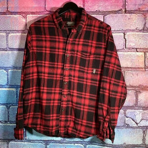 Eddie Bauer Shirt Men's Flannel Button Down Large Red Plaid